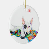 White Bullterrier op Patchwork - Kunst Keramisch Ornament (Rechts)