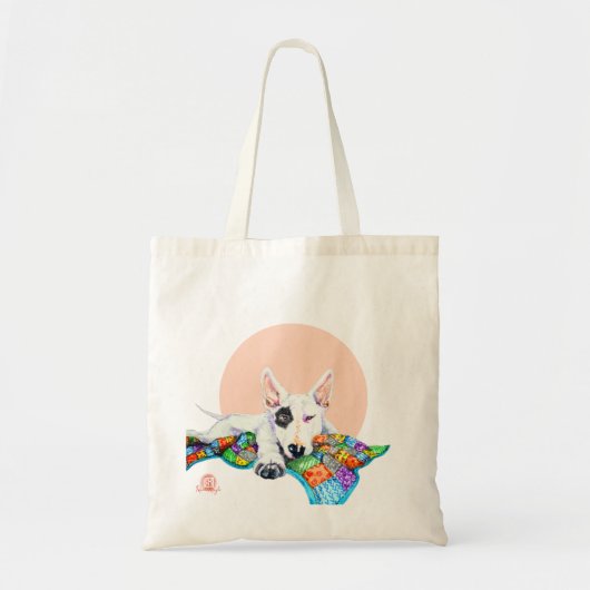 White Bullterrier op Patchwork - Kunst Tote Bag (Voorkant)