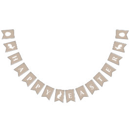 White Bunnies On Beige With Happy Easter Saying Vlaggetjes