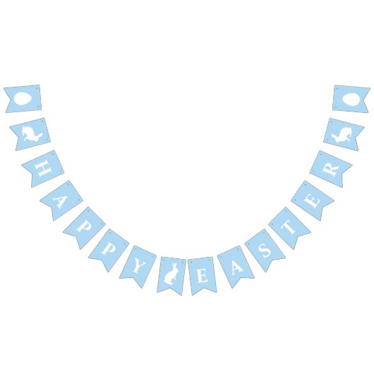 White Bunnies On Blue With Happy Easter Lettering Vlaggetjes (Alle)