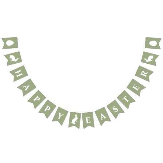 White Bunnies On Green With Happy Easter Saying Vlaggetjes (Alle)