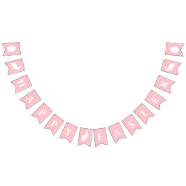 White Bunnies On Pink With Happy Easter Lettering Vlaggetjes