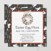 White Bunnies & Spring Flowers Easter Kaart (Voorkant / Achterkant)