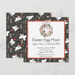 White Bunnies & Spring Flowers Easter Kaart
