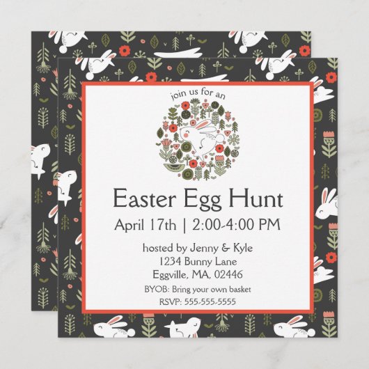 White Bunnies & Spring Flowers Easter Kaart (Voorkant / Achterkant)