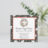 White Bunnies & Spring Flowers Easter Kaart (Staand voorkant)