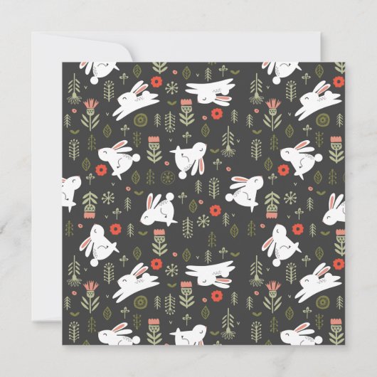 White Bunnies & Spring Flowers Easter Kaart (Achterkant)