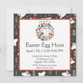 White Bunnies & Spring Flowers Easter Kaart