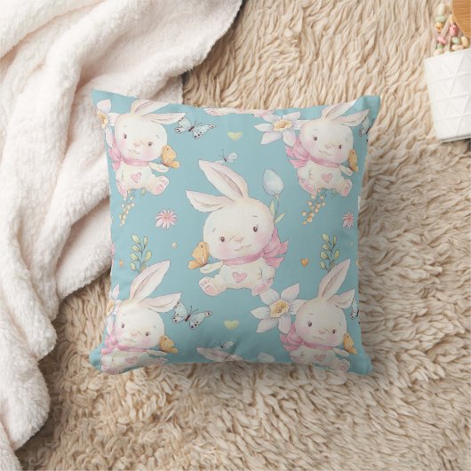 White Bunny and Butterflies Baby Nursery Kussen (Deken)