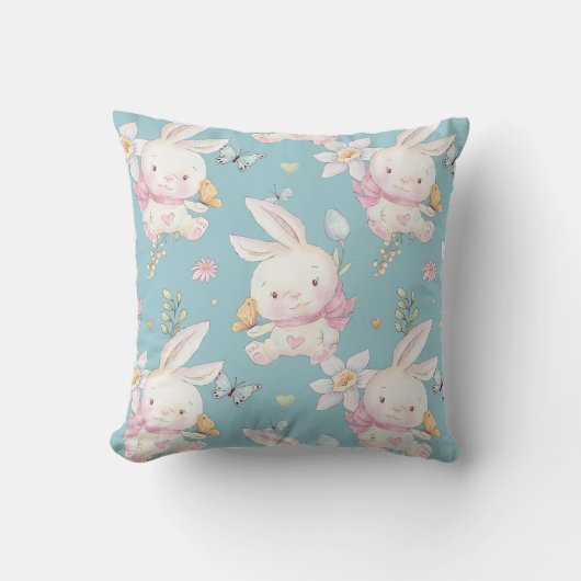 White Bunny and Butterflies Baby Nursery Kussen (Voorkant)