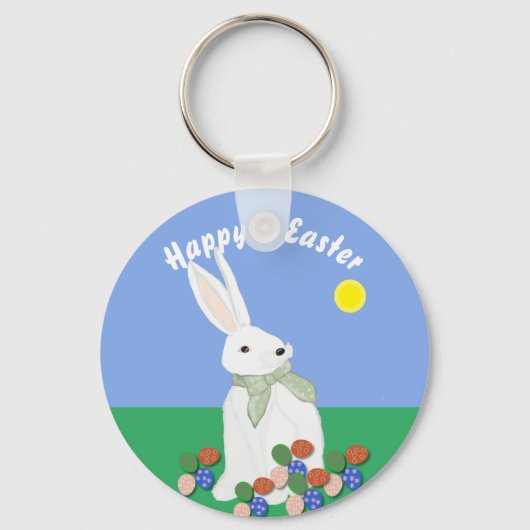 White Bunny and Eggs  Sleutelhanger (Voorkant)