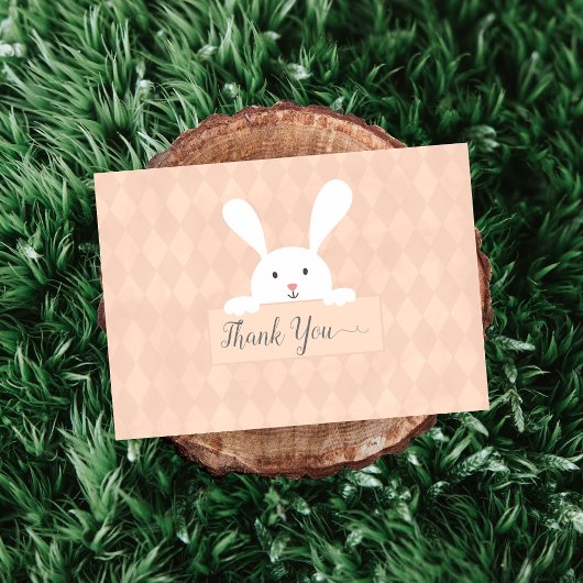White Bunny Baby shower Coral Argyle bedankt
