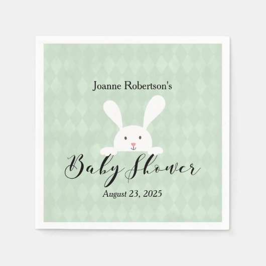 White Bunny Baby shower Modern | Groene Argyle Servet (Voorkant)