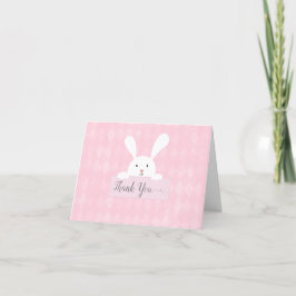 White Bunny Baby shower Pink Argyle Dank je Bedankkaart
