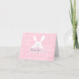 White Bunny Baby shower Pink Argyle Dank je Bedankkaart