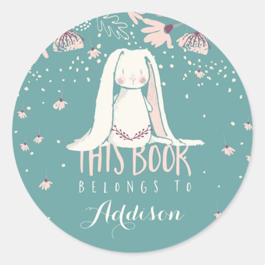 White Bunny & Bloemen Dit boek behoort toe aan Ronde Sticker (Voorkant)