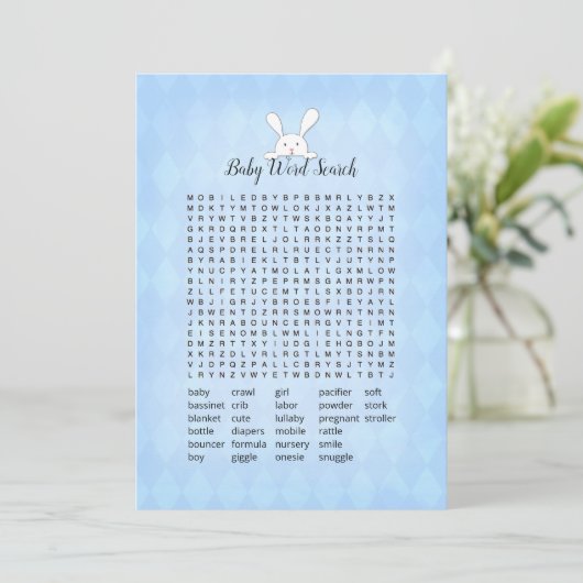 White Bunny Blue Argyle Baby Word Search Game Kaart (Staand voorkant)