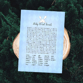 White Bunny Blue Argyle Baby Word Search Game Kaart