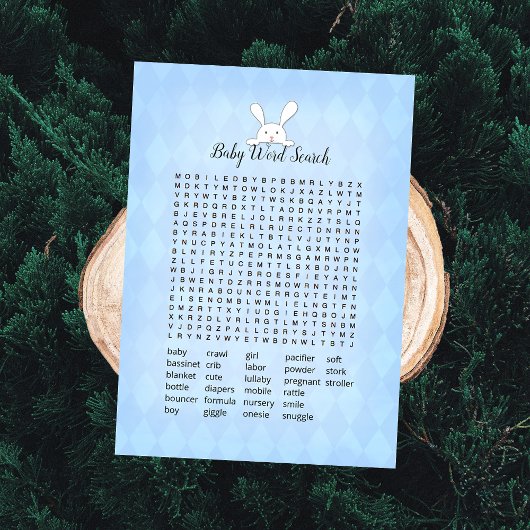White Bunny Blue Argyle Baby Word Search Game Kaart