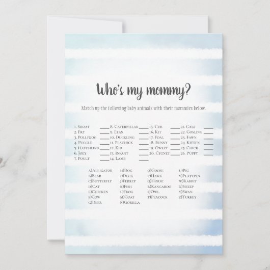 White Bunny Blue, m'n mammie Baby shower-spel Kaart (Voorkant)