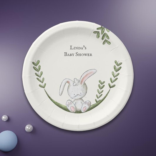 White Bunny Botanical Neutral Baby shower Papieren Bordje