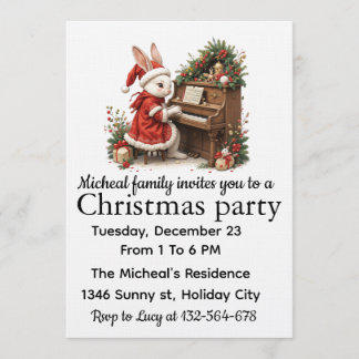 White Bunny Christmas Party Invitation Kaart