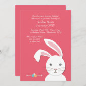 White Bunny Easter Birthday Invitation Kaart (Voorkant / Achterkant)