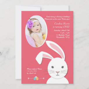 White Bunny Easter Birthday Photo Invitation Kaart
