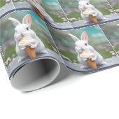 White Bunny Eating Een Ice Cream Cone Cadeaupapier (Rol Hoek)