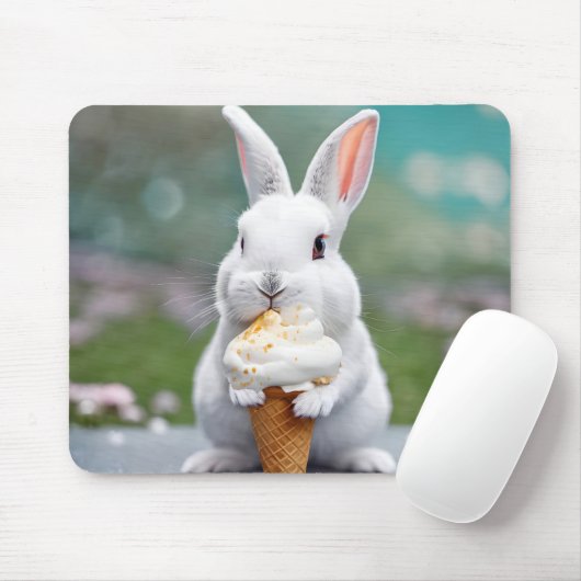 White Bunny Eating Een Ice Cream Cone Muismat (Met muis)