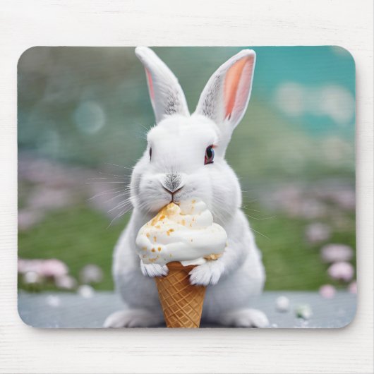 White Bunny Eating Een Ice Cream Cone Muismat (Voorkant)