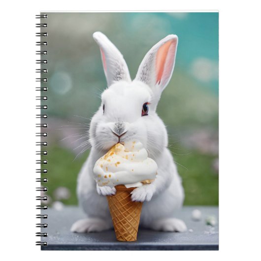 White Bunny Eating Een Ice Cream Cone Notitieboek (Voorkant)