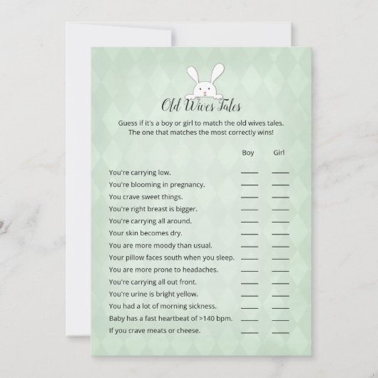 White Bunny Green Argyle Old Wives Tales Game Kaart (Voorkant)