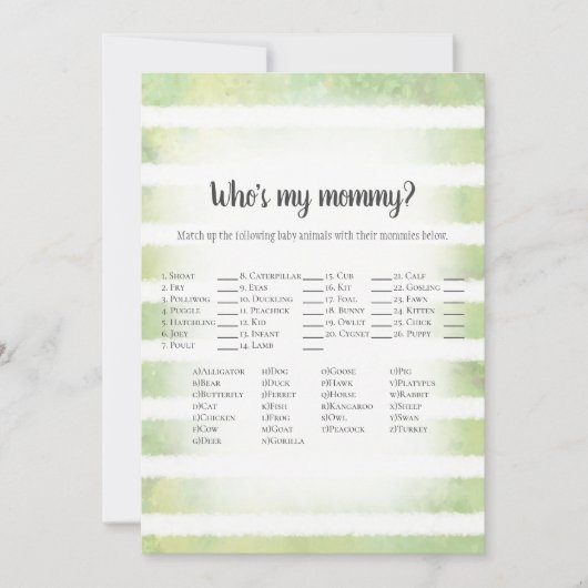 White Bunny Green die mijn mama Baby shower Game i Kaart (Voorkant)