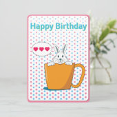 White bunny Happy Birthday-kaart Feestdagenkaart (Staand voorkant)