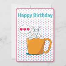 White bunny Happy Birthday-kaart