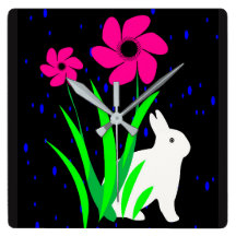 White Bunny met Flowers Wall Clock van Julie