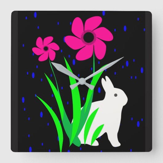 White Bunny met Flowers Wall Clock van Julie Vierkante Klok (Voorkant)
