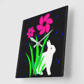 White Bunny met Flowers Wall Clock van Julie Vierkante Klok (Hoek)