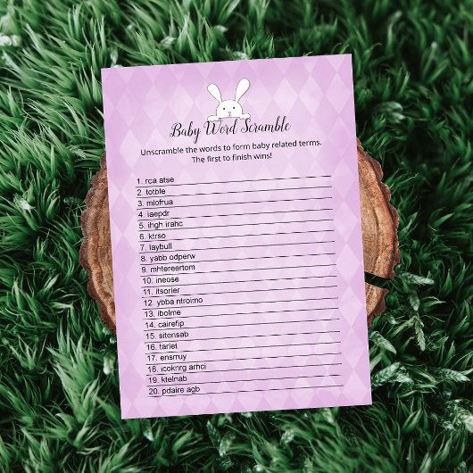 White Bunny Paars Argyle Baby Word Scramble Game Kaart