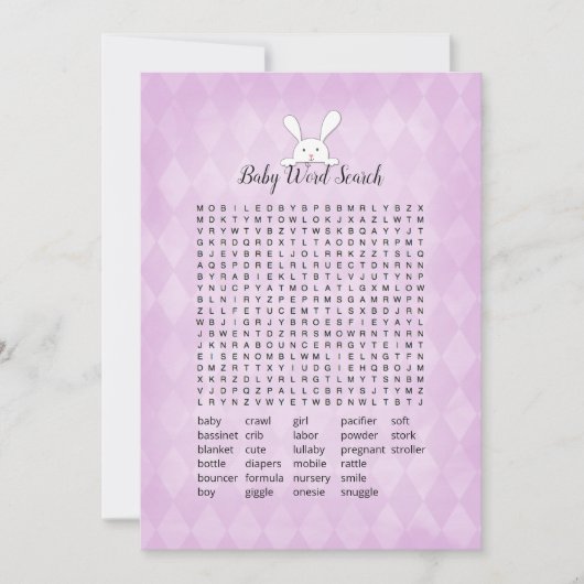 White Bunny Paars Argyle Baby Word Search Game Kaart (Voorkant)