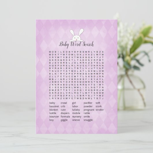 White Bunny Paars Argyle Baby Word Search Game Kaart (Staand voorkant)