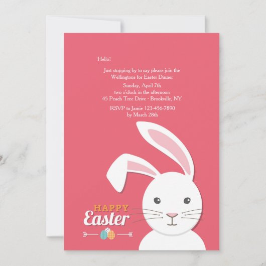 White Bunny Pasen Uitnodiging (Voorkant)