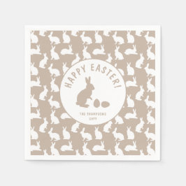 White Bunny Pattern On Beige Cute Easter Servet