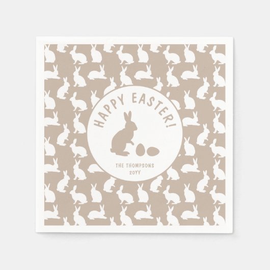 White Bunny Pattern On Beige Cute Easter Servet (Voorkant)