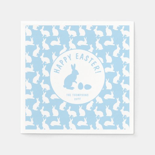 White Bunny Pattern On Light Blue Cute Easter Servet (Voorkant)
