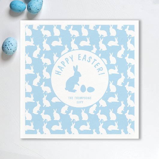 White Bunny Pattern On Light Blue Cute Easter Servet