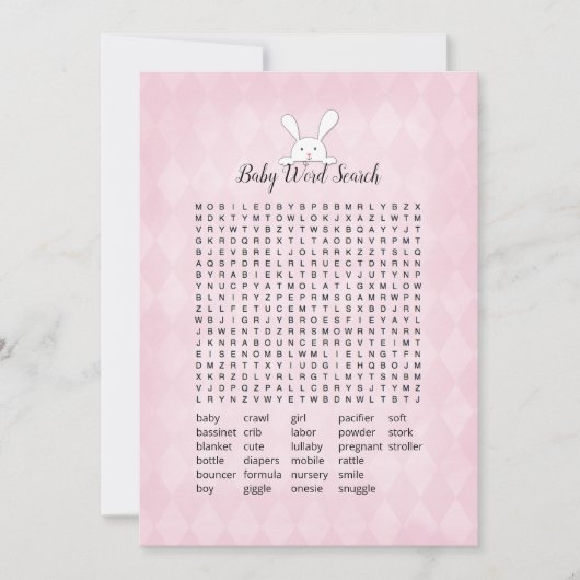 White Bunny Pink Argyle Baby Word Search Game Kaart (Voorkant)
