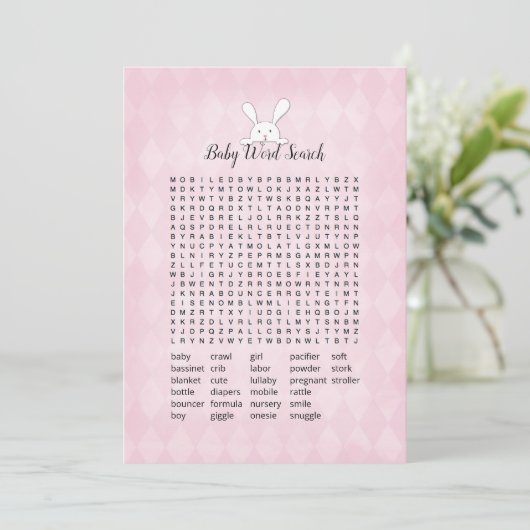 White Bunny Pink Argyle Baby Word Search Game Kaart (Staand voorkant)