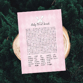 White Bunny Pink Argyle Baby Word Search Game Kaart